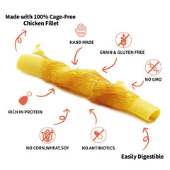 LuvChew bone sticks close-up, soft chicken cheese texture for easy chewing.