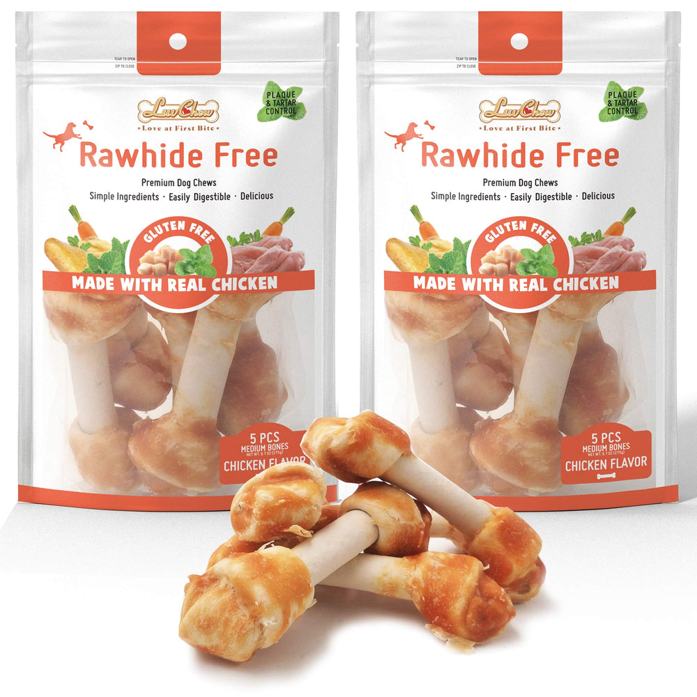 LuvChew Premium Dog Bones real chicken pack shot highlighting wholesome ingredients for dogs.