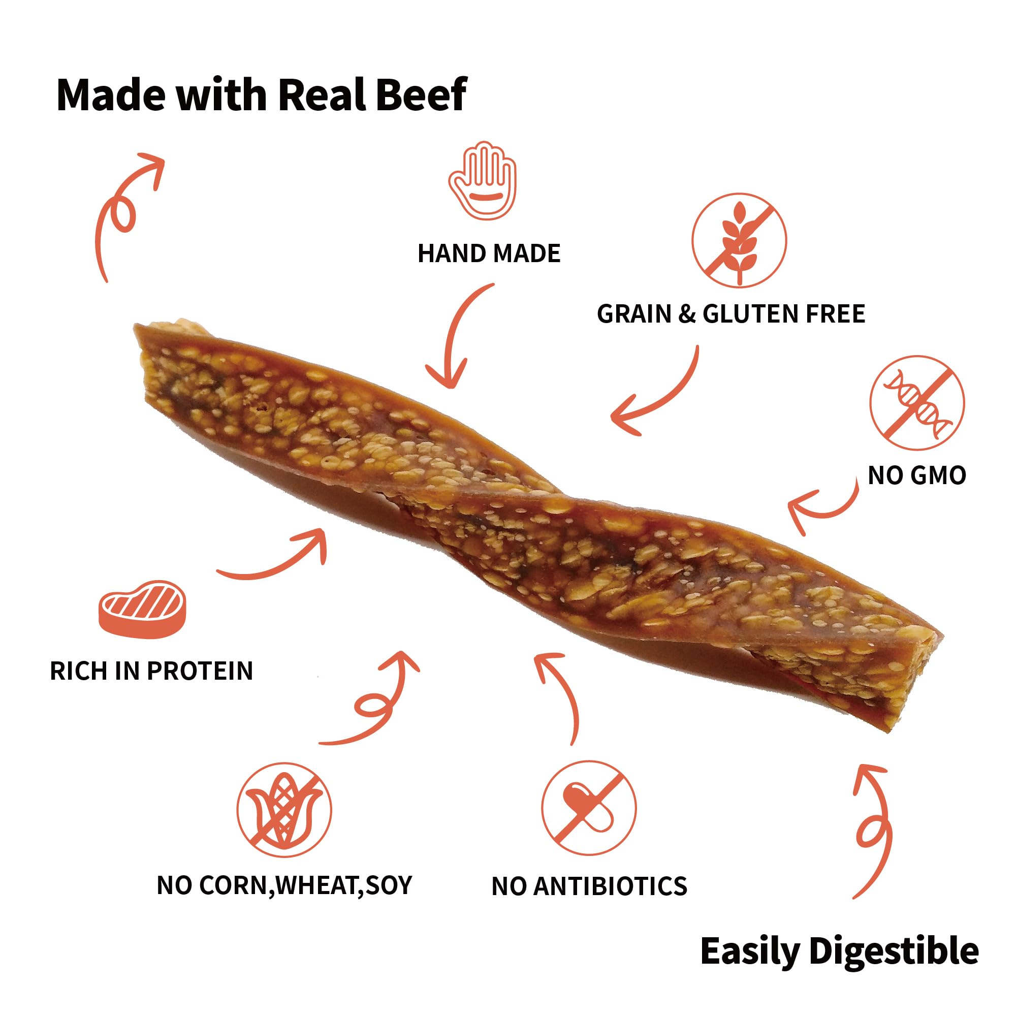 LuvChew puffed beef twist texture closeup – porous bite aids dental cleaning and easier digestion.