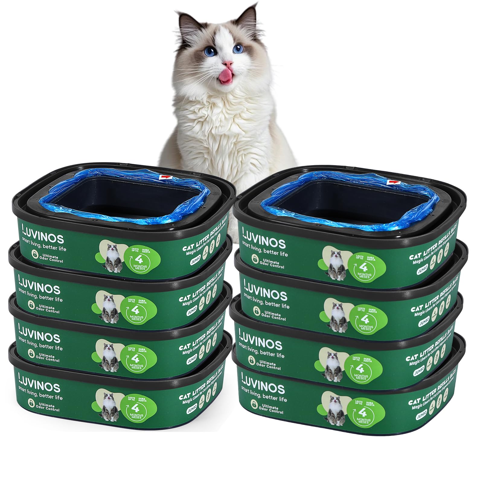 Luvinos cat litter refill 28ft bags in an 8-pack for long-lasting maintenance.