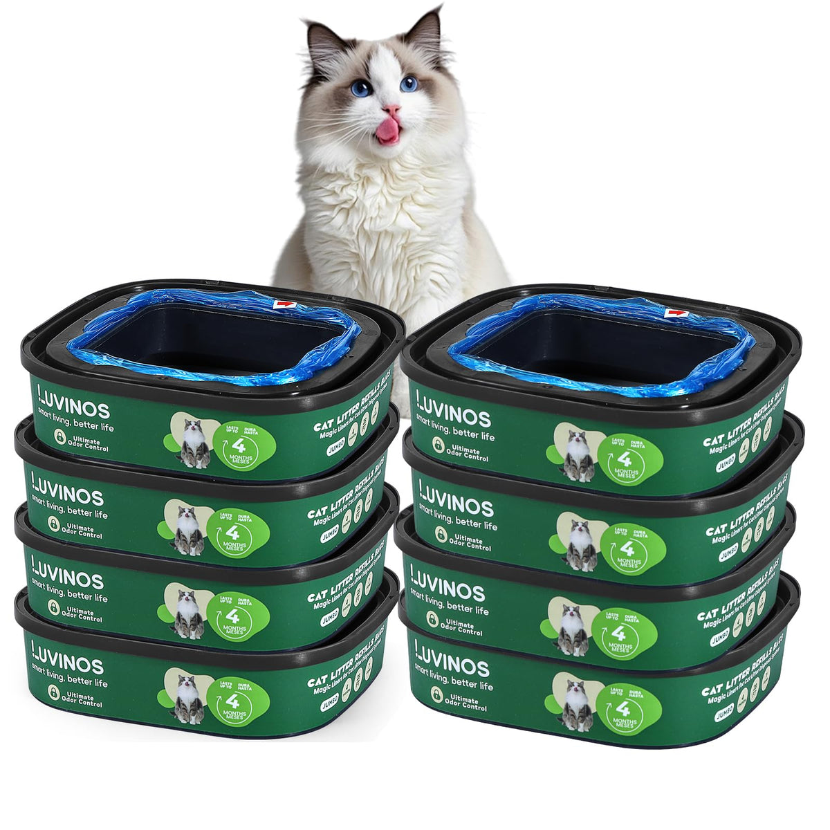 Luvinos cat litter refill 28ft bags in an 8-pack for long-lasting maintenance.