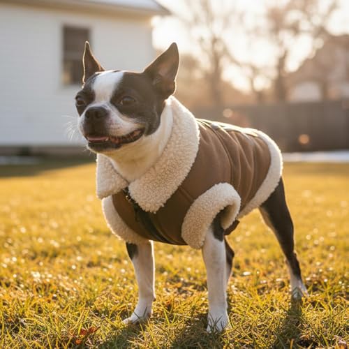 LUVMOJO retro aviator dog jacket collar-buckle demonstrates adjustable chest fit.