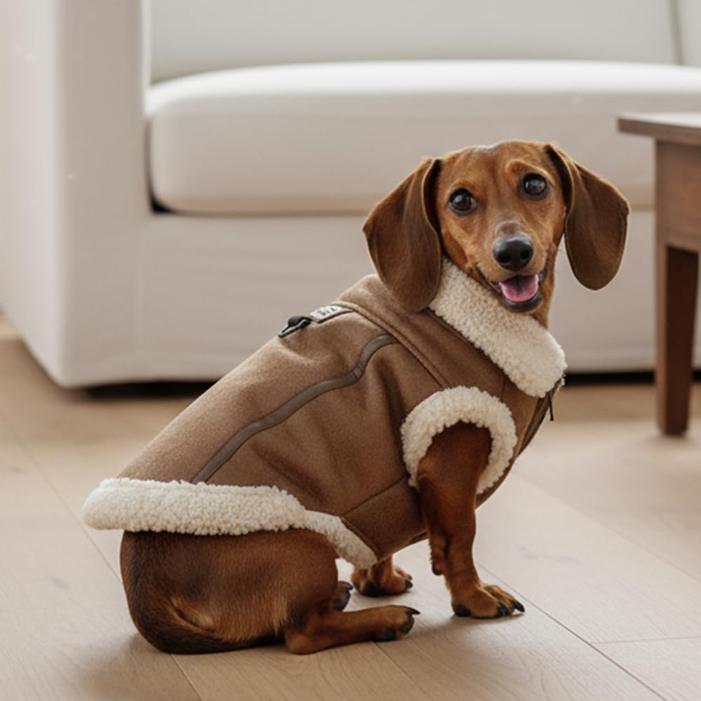 LUVMOJO retro aviator dog jacket-sherpa interior highlighting plush warmth without bulk.