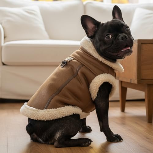 LUVMOJO retro aviator dog jacket side view shows secure fit for active dogs.