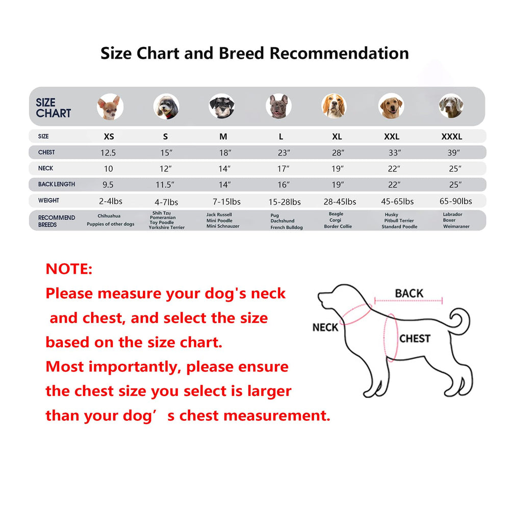 LUVMOJO size range example shows tiny to small dogs fit