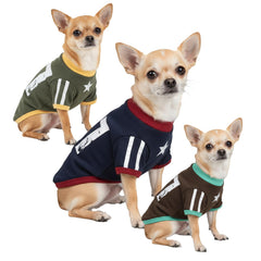 LUVMOJO navy small-dog sweater on a puppy for chilly walks.