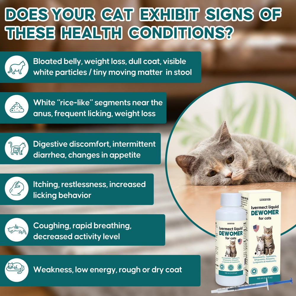 LuxeVib lvermect liquid for cat poured into bowl for simple serving.