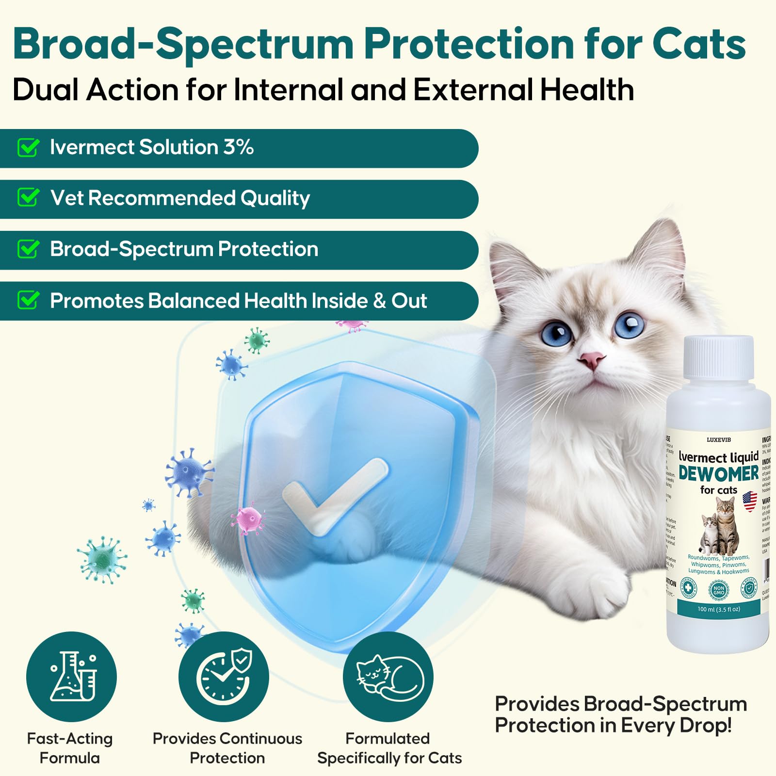LuxeVib lvermect liquid for cat dropper-dosing shows easy feeding for picky eaters.