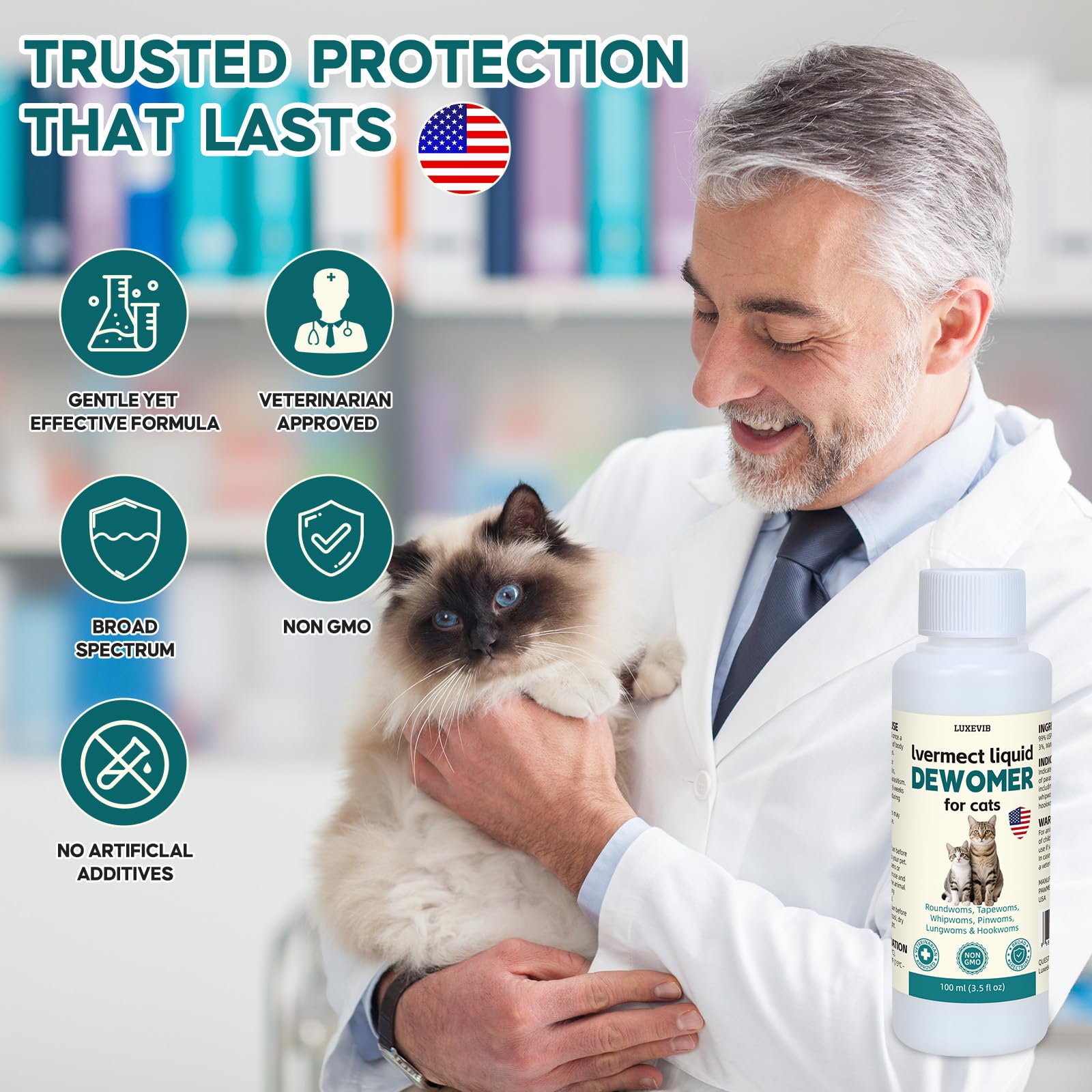 LuxeVib lvermect liquid for cat being mixed into food for daily routine.