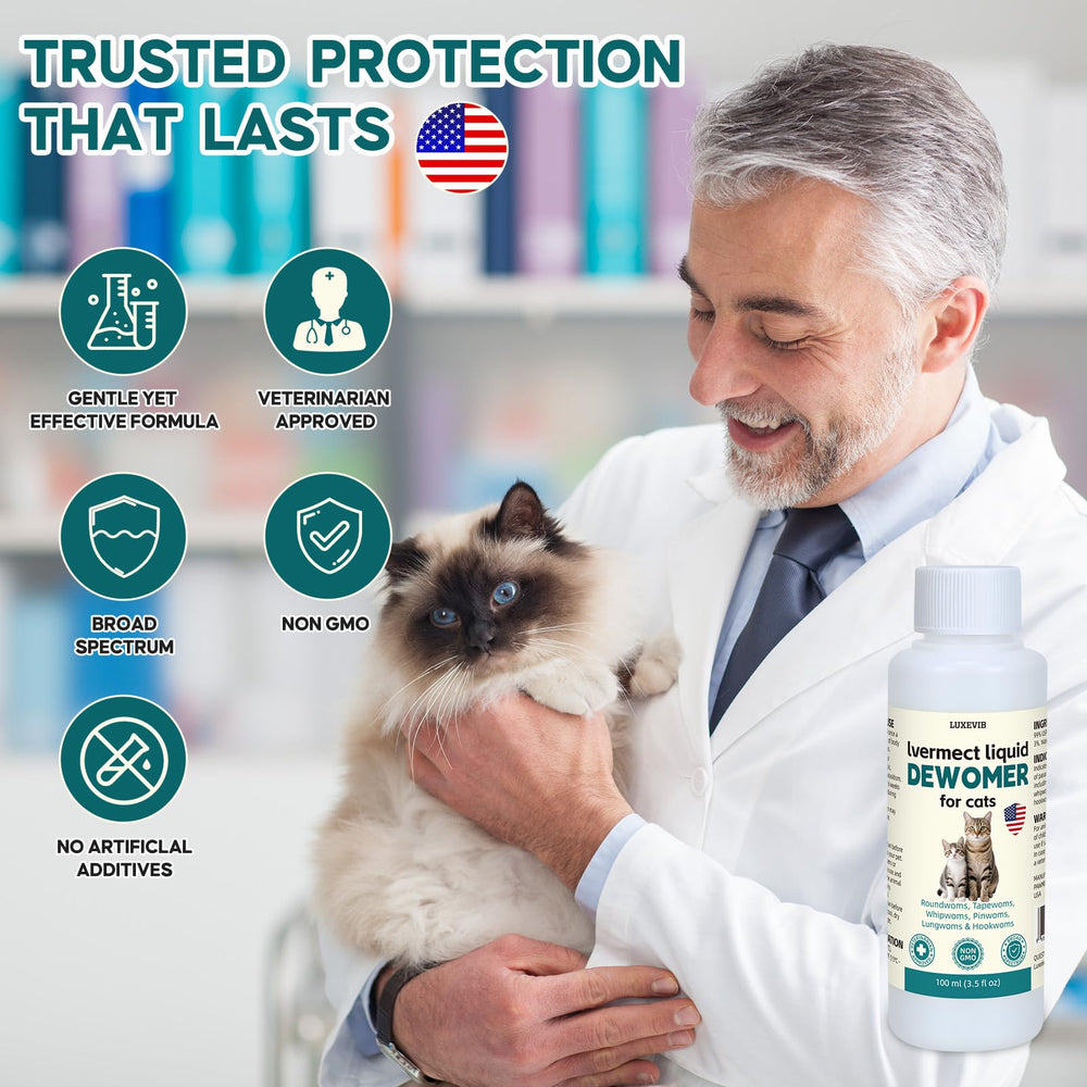 LuxeVib lvermect liquid for cat being mixed into food for daily routine.