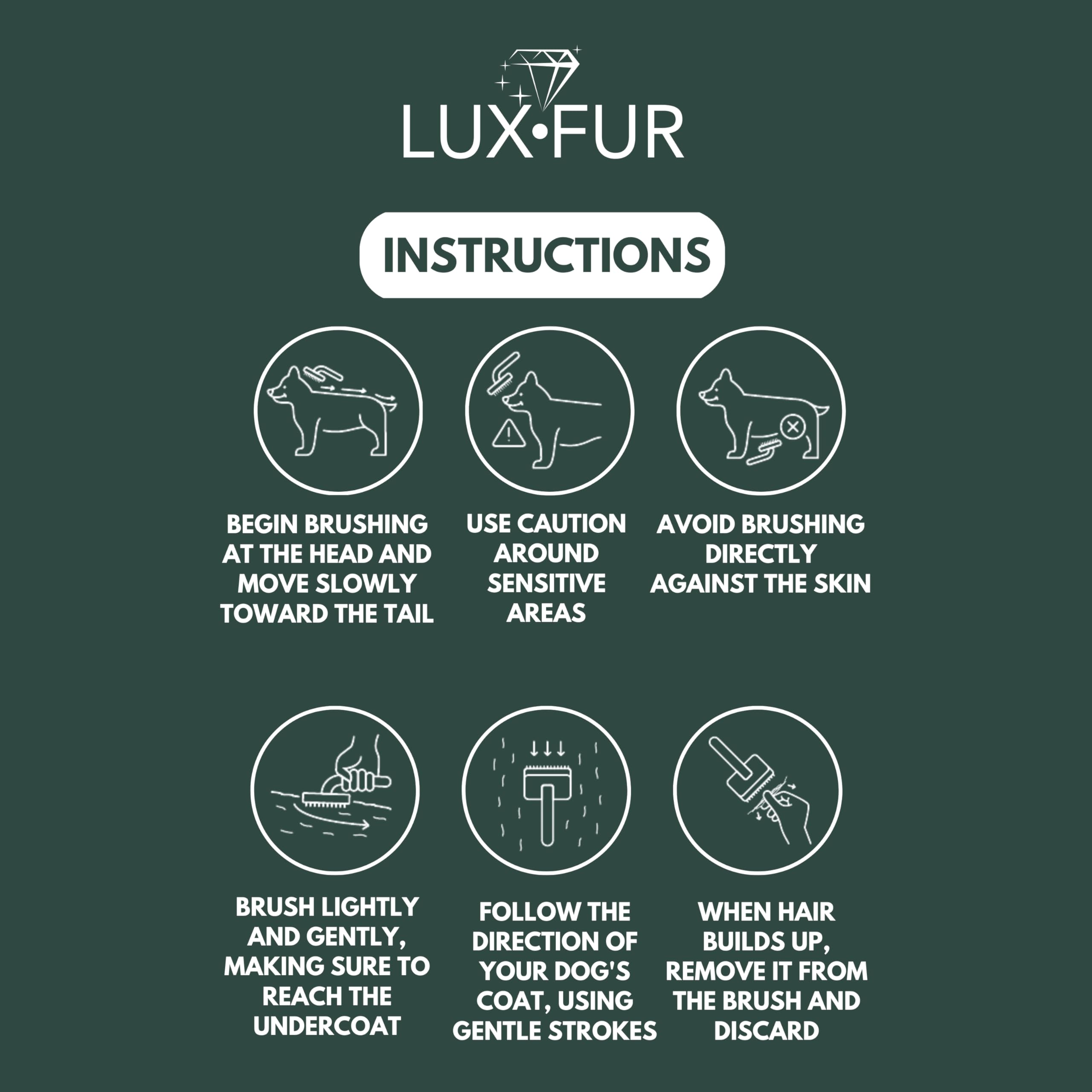 LUXFUR Premium dog slicker brush detangles and fluffs coats for a polished finish.