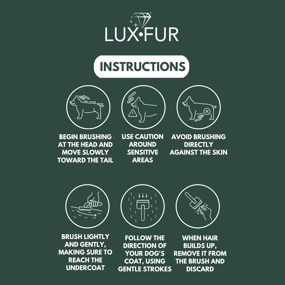 LUXFUR Premium dog slicker brush detangles and fluffs coats for a polished finish.