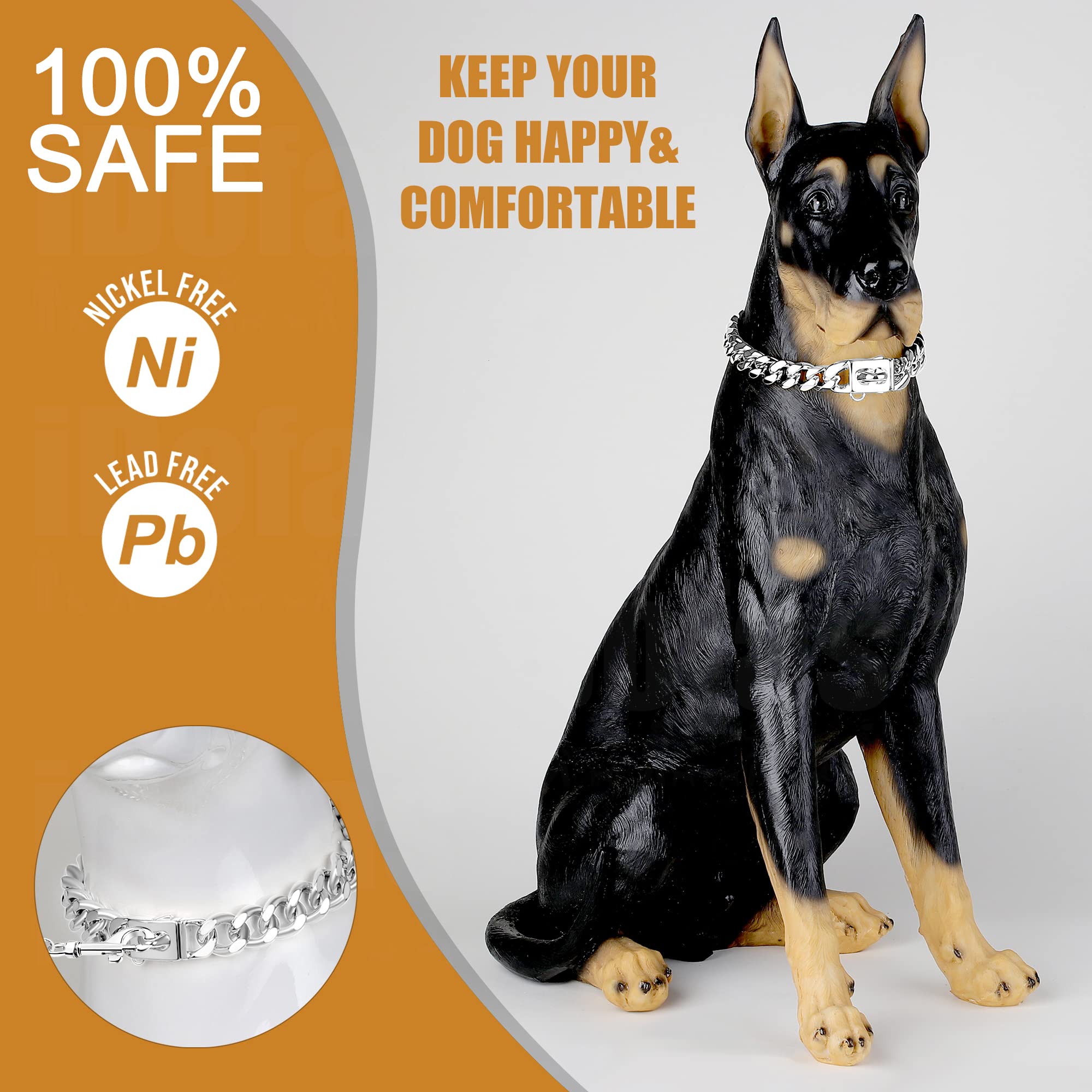 LuxLife 12mm Cuban Link collar close-up of secure snap buckle for quick on/off.
