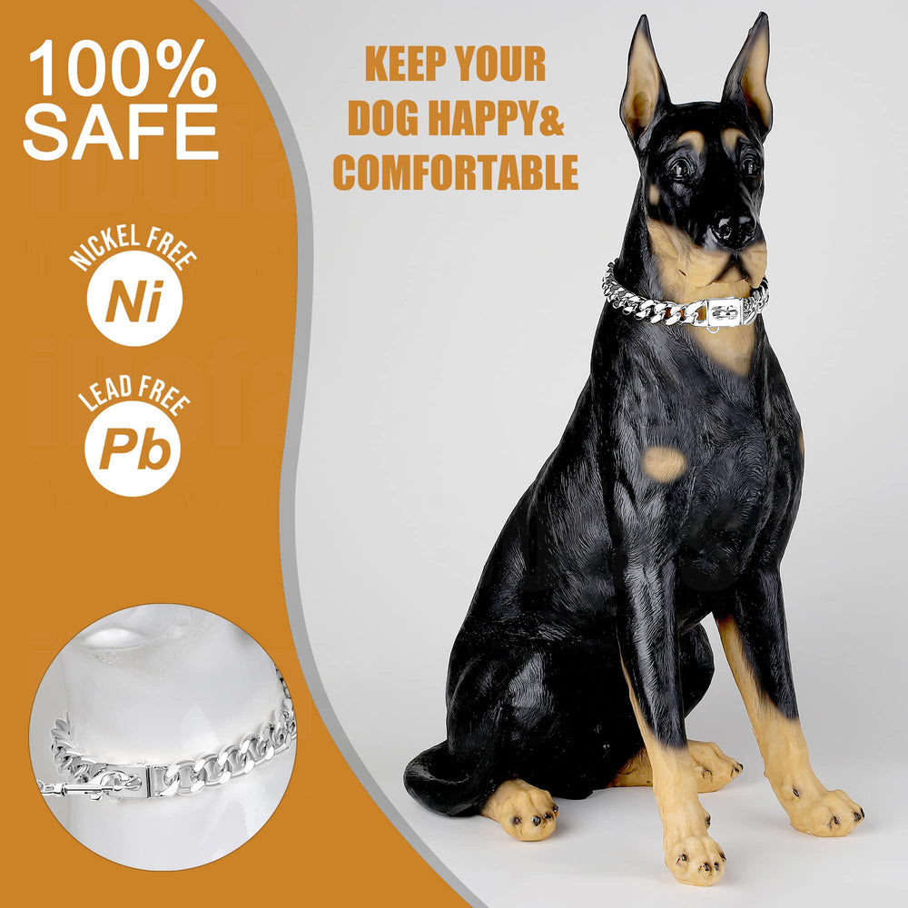 LuxLife 12mm Cuban Link collar close-up of secure snap buckle for quick on/off.