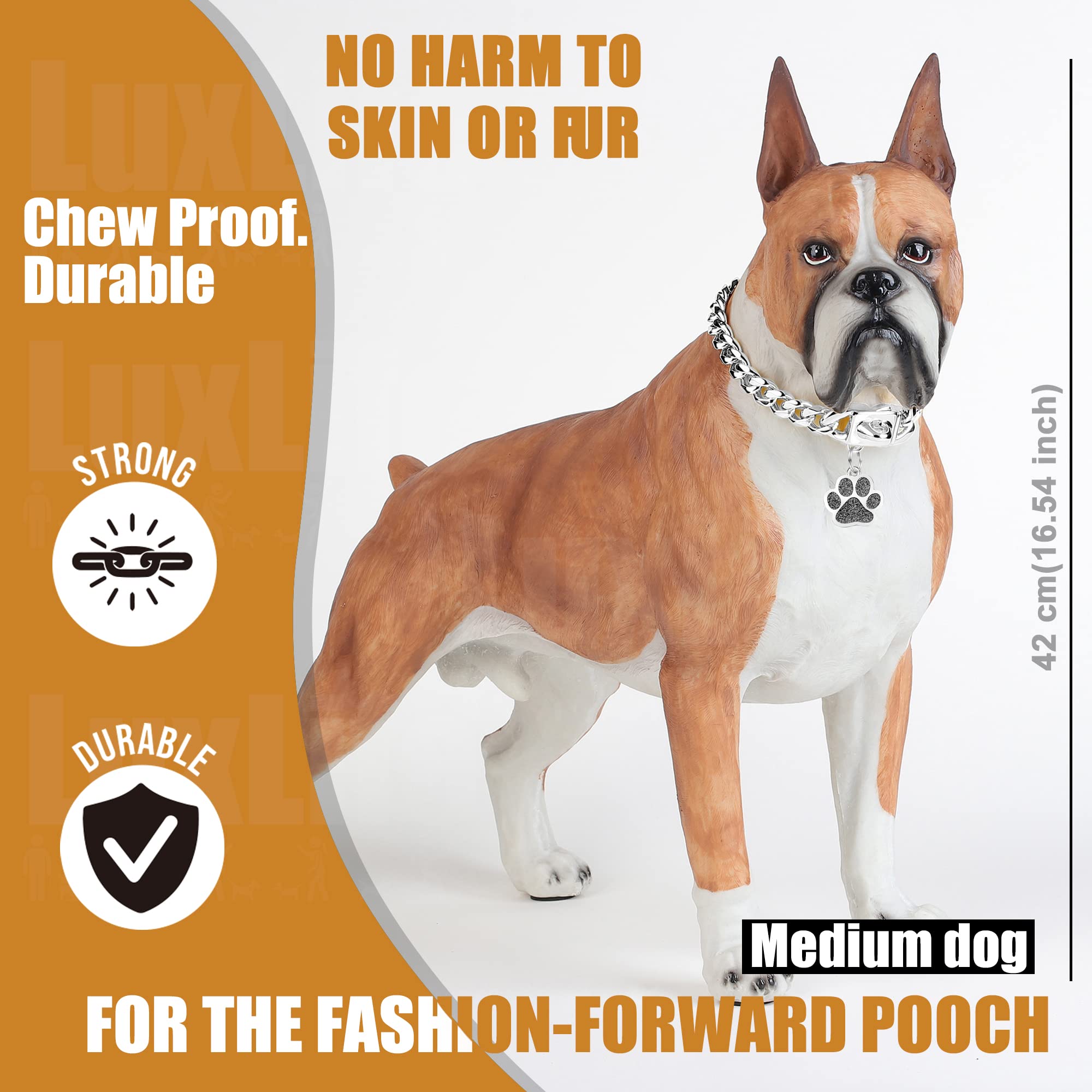 LuxLife Cuban Link 12mm durability for active dogs during outdoor adventures.