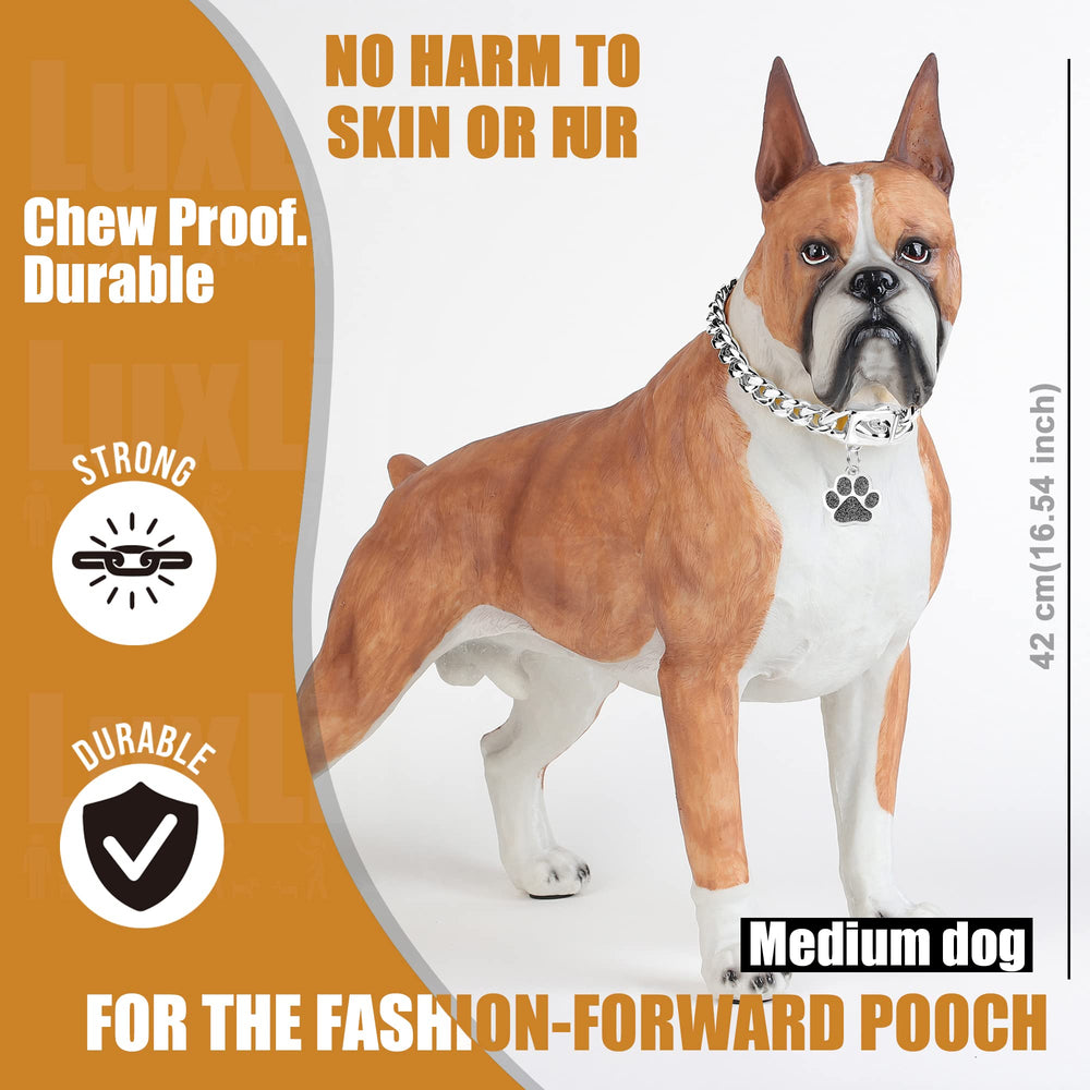 LuxLife Cuban Link 12mm durability for active dogs during outdoor adventures.