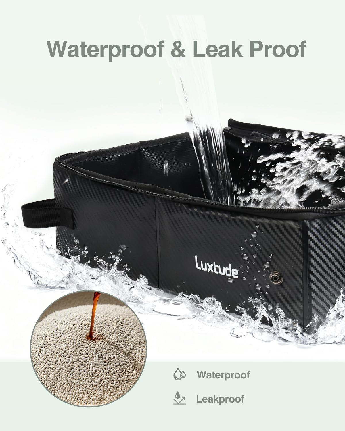 Luxtude collapsible travel litter box folded side view demonstrates compact carryability