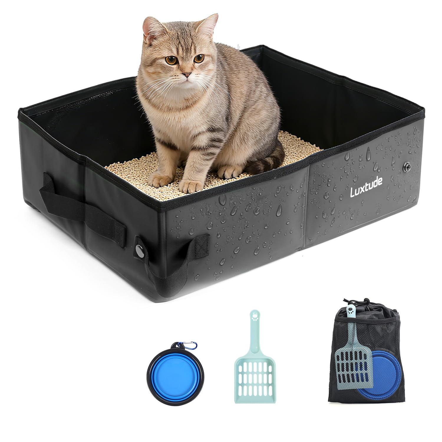 Luxtude portable litter box collapsible design for travel-friendly storage