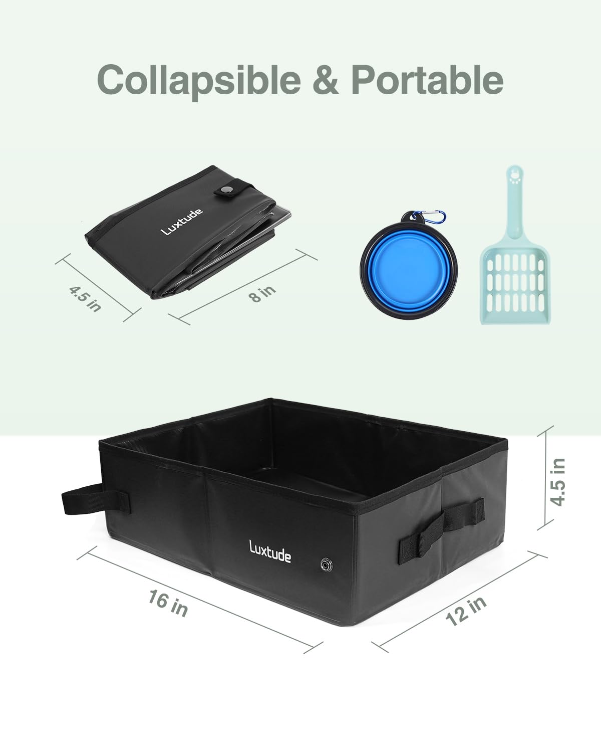 Luxtude portable litter box removable hard bottom maintains shape when open