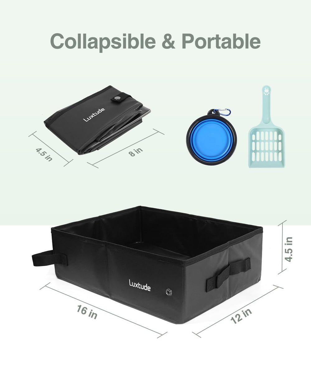 Luxtude portable litter box removable hard bottom maintains shape when open