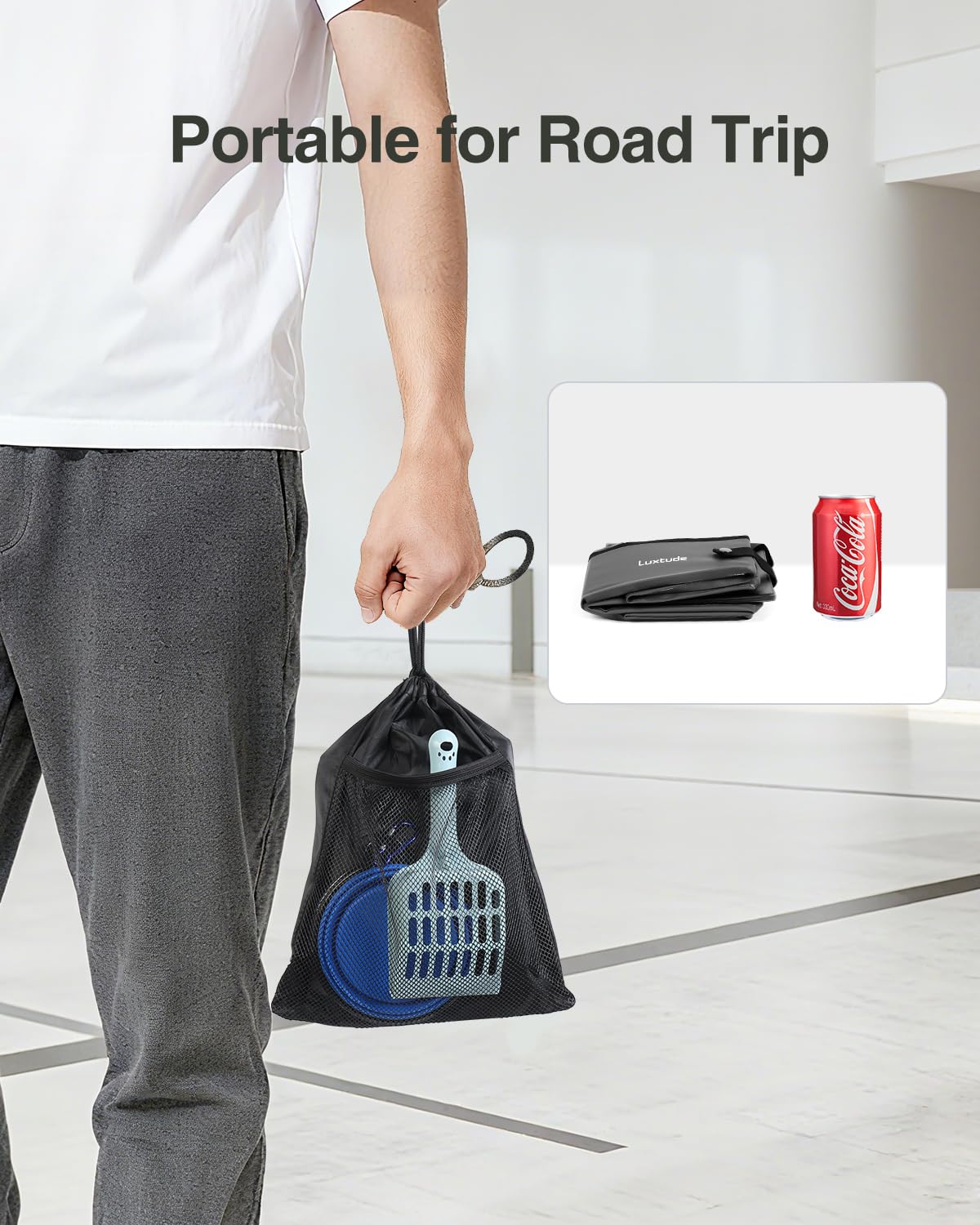 Luxtude portable litter box waterproof material stays clean during trips