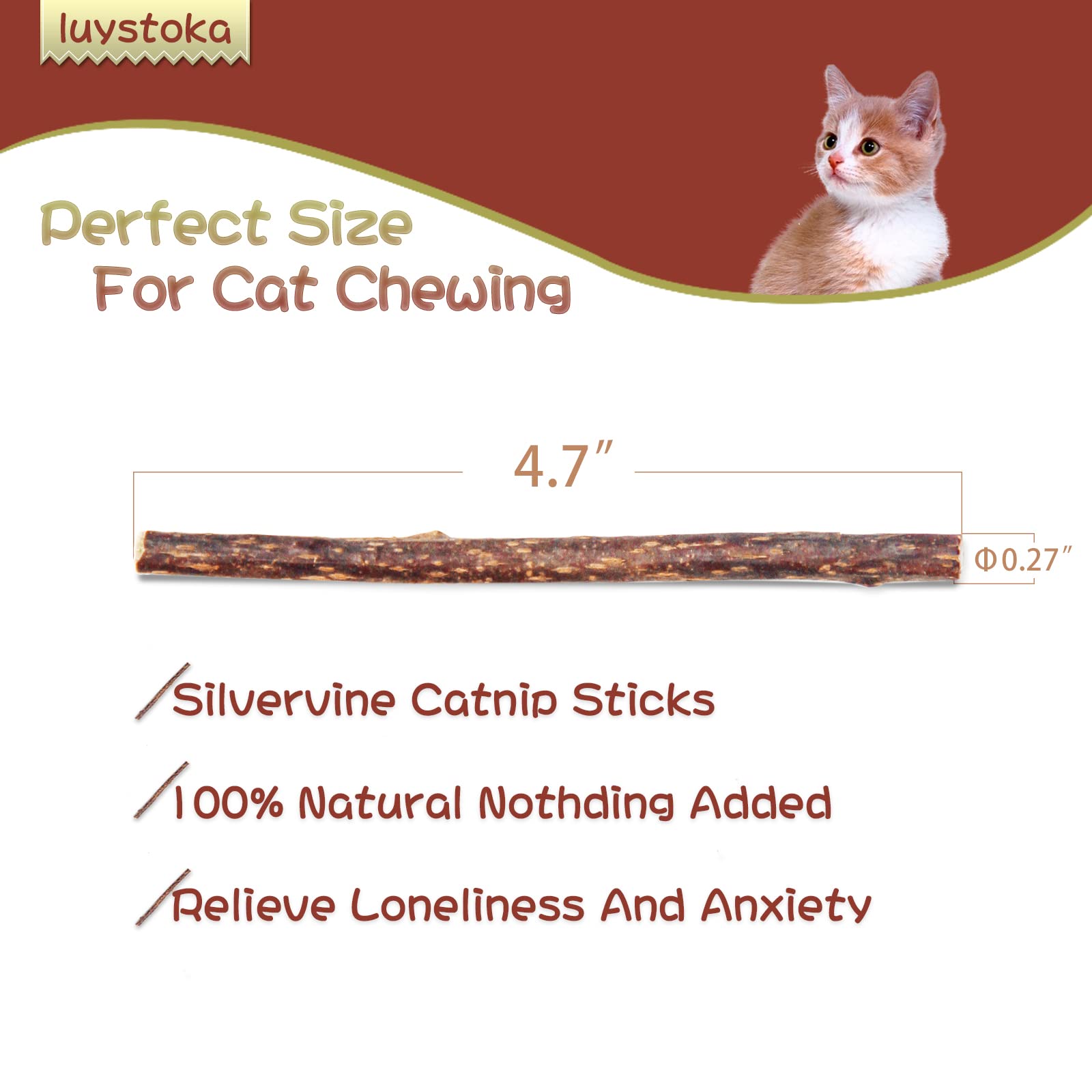 Luystoka Silvervine Sticks closeup natural texture inviting interactive play and mood relief for cats.
