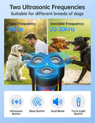 LVPRN 3X Pro bark deterrent side panel shows mode buttons for quick adjustments