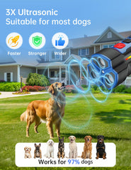 LVPRN 3X Pro bark deterrent top-angle view highlights dual-mode controls for easy setup
