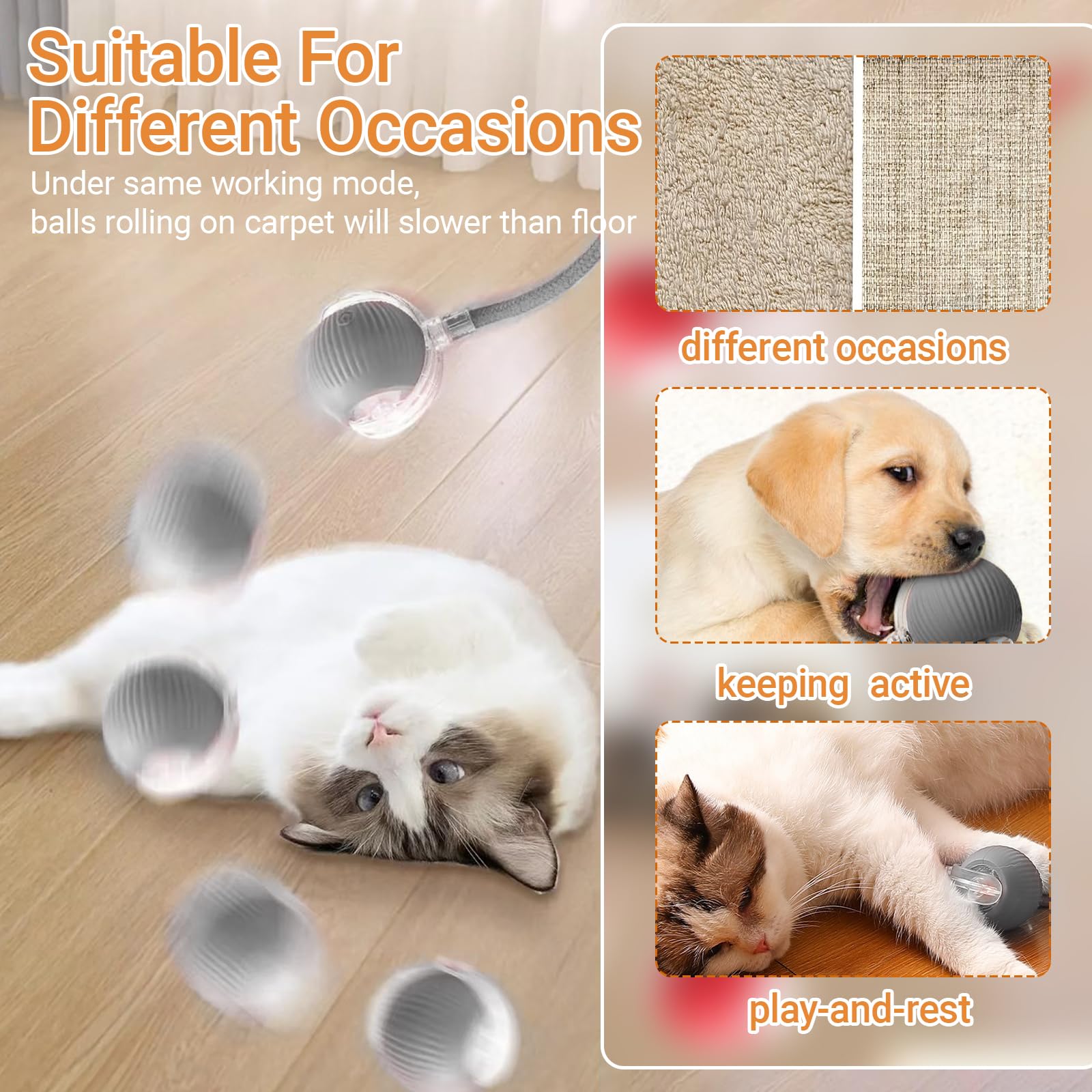 LVTEJPI Interactive Ball in action demonstrates unpredictable rolling for stimulation.