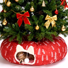 LVUVXVAV cat tunnel bed outer view under Christmas tree for festive play space