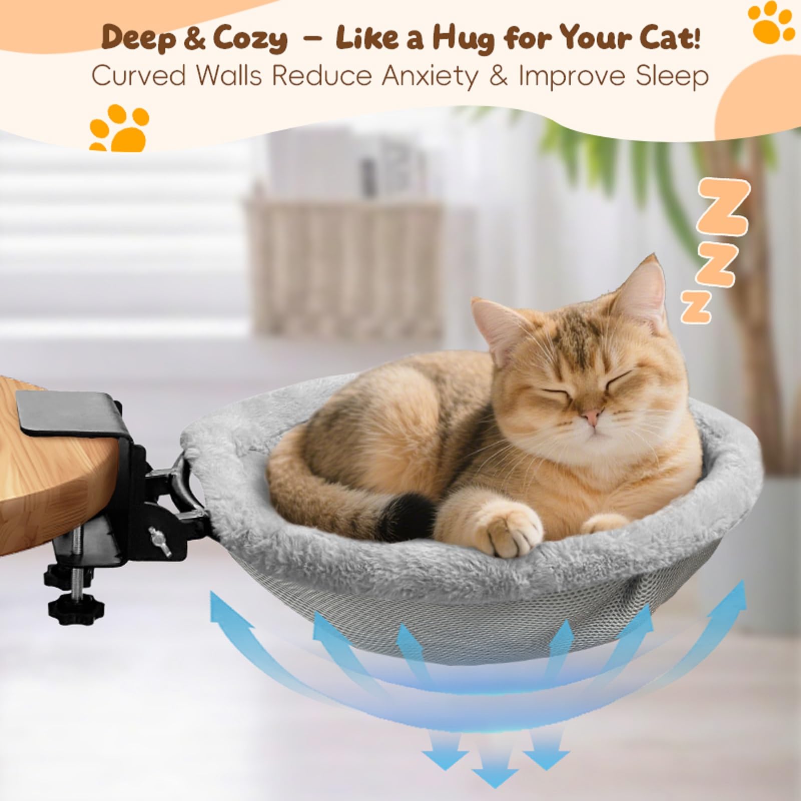 L&W BROS Cat Desk Bed dimensions shown 17.72 by 16.54 inches for space planning.
