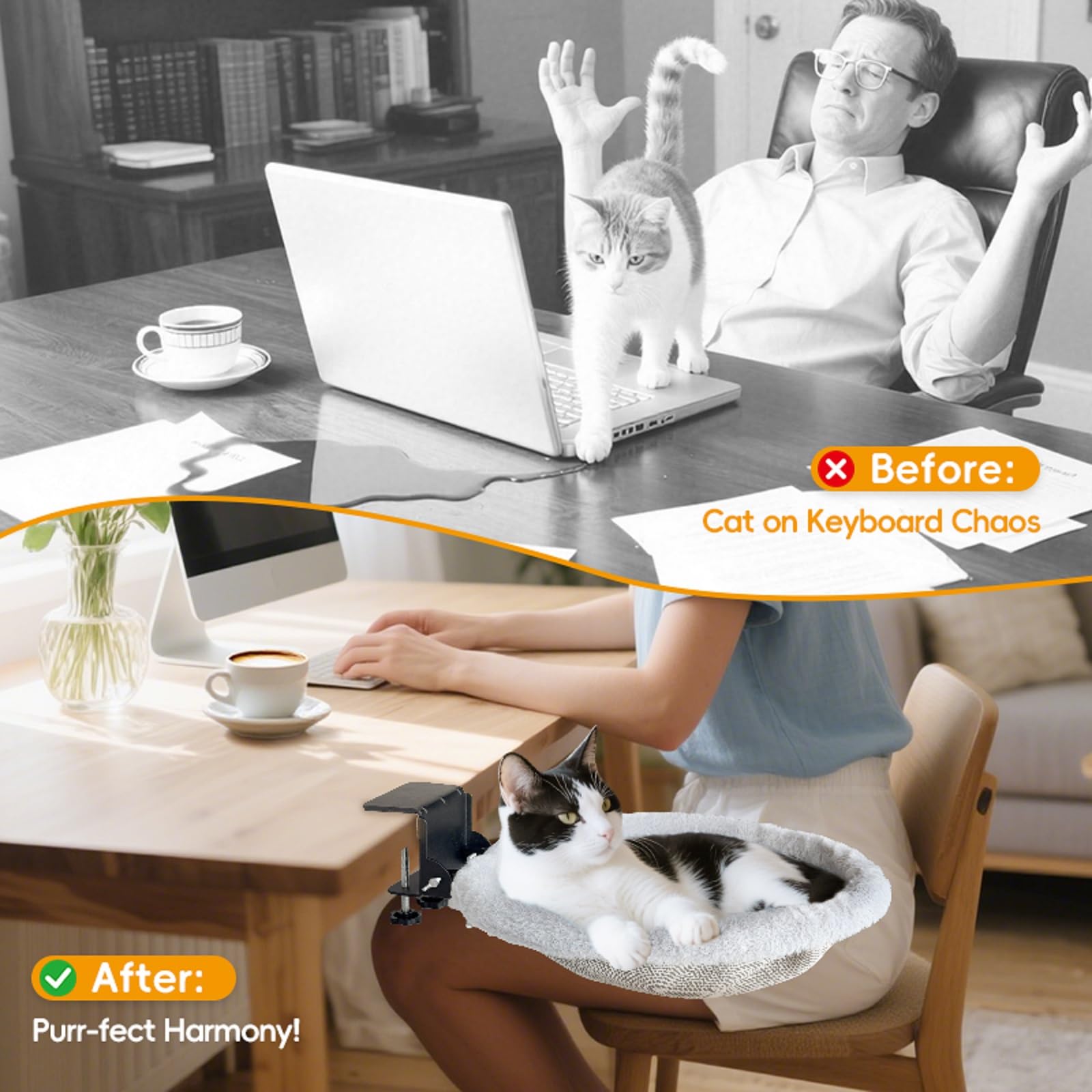 L&W BROS Cat Desk Bed foldable base saves desk space with a non-slip stance.