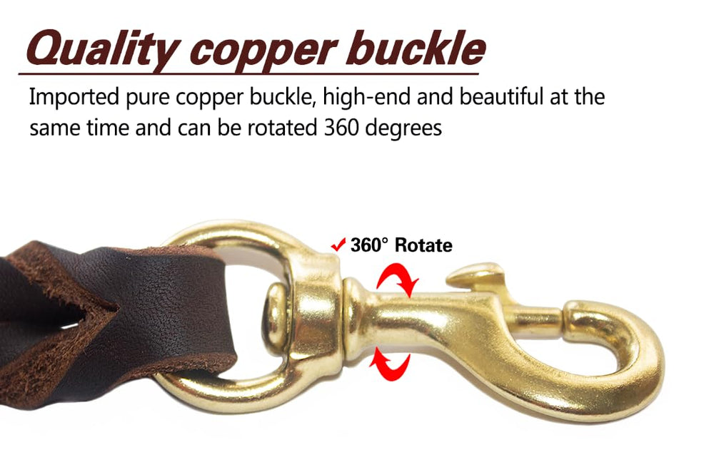 LWBMG leather dog leash 360 brass hook ensures secure attachment during training.