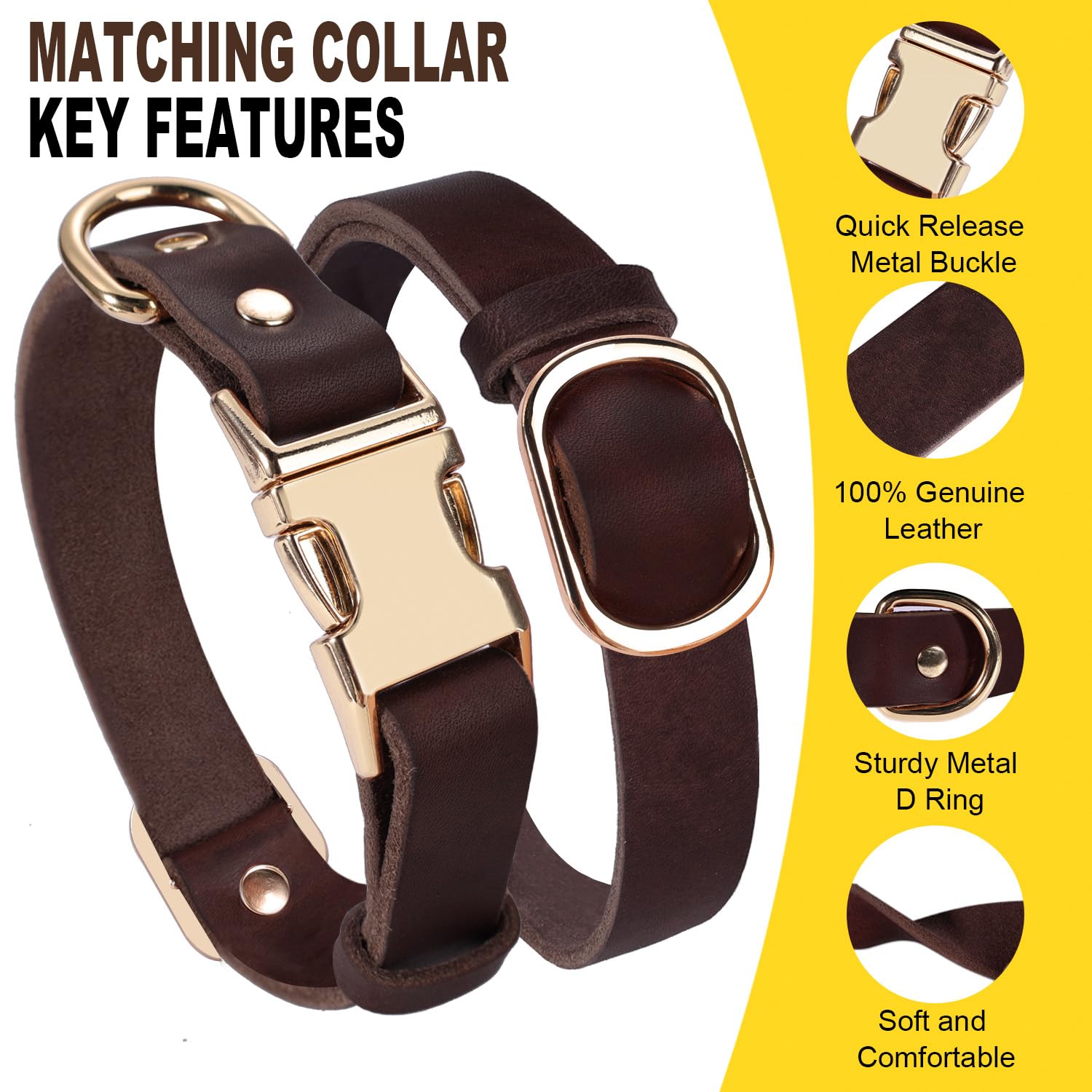 LWBMG leather dog leash 6ft brown with brass rotating hook for confident walks.
