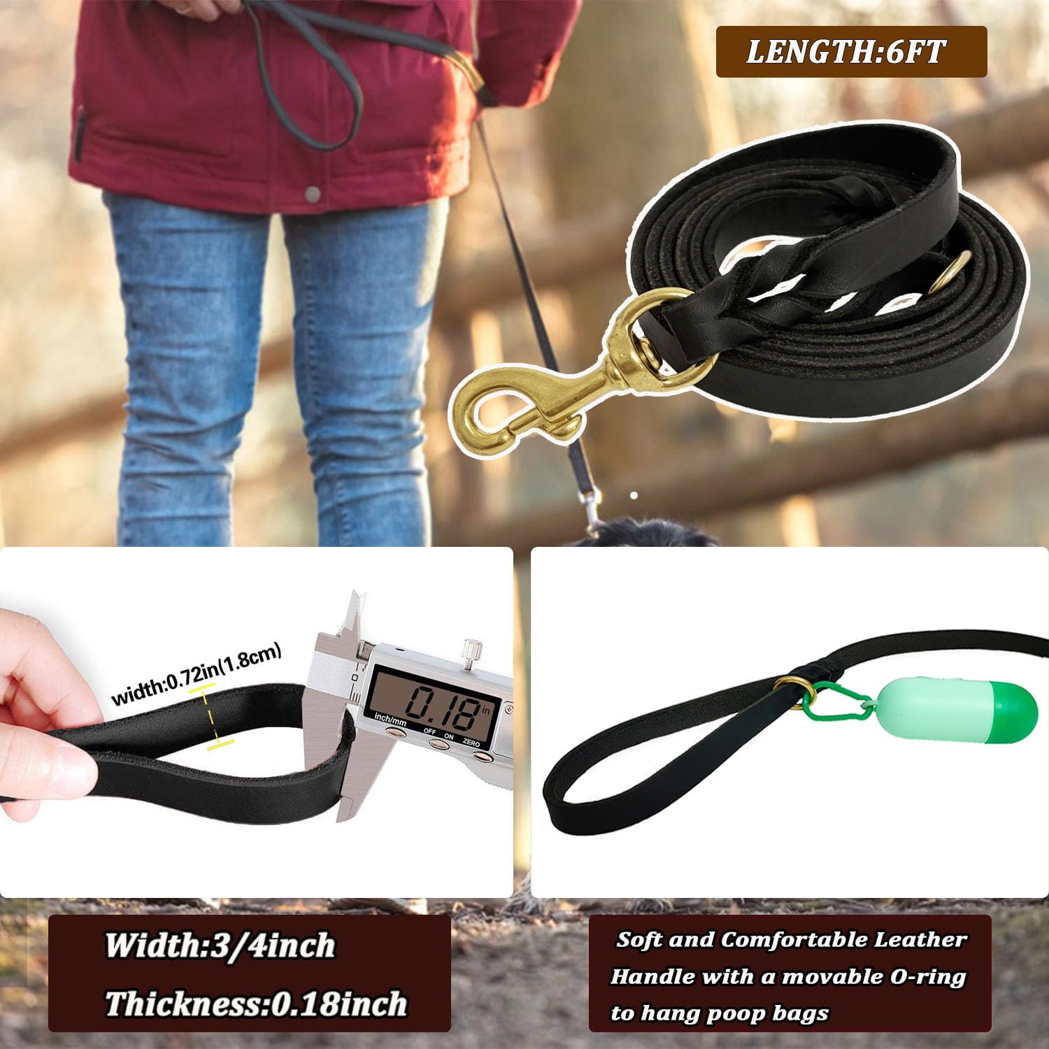 LWBMG leather dog leash offers comfortable walks in backyard and on the street.