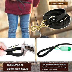LWBMG leather dog leash offers comfortable walks in backyard and on the street.
