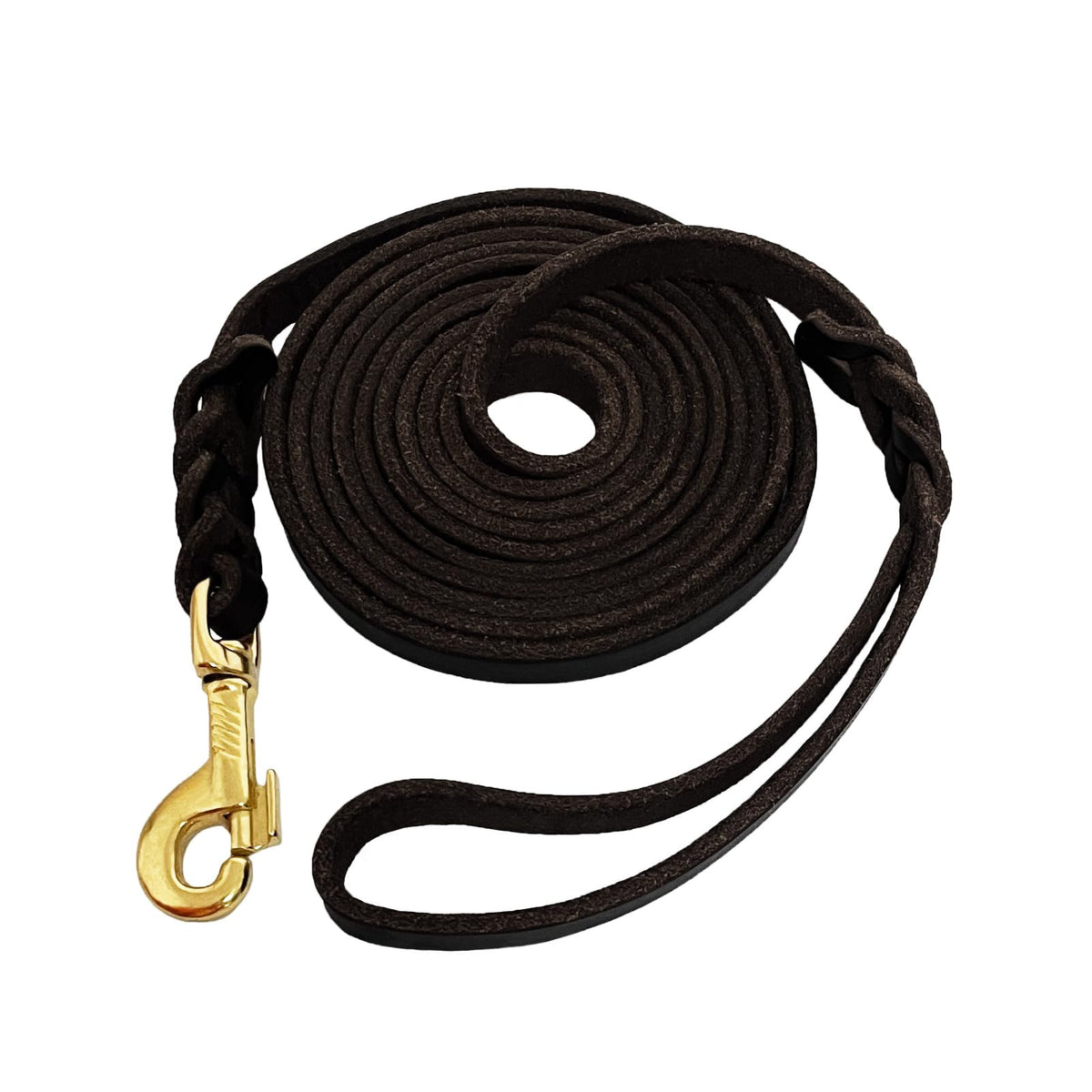 LWBMG Long Leather Leash Italian leather close-up highlights durable braided construction for training