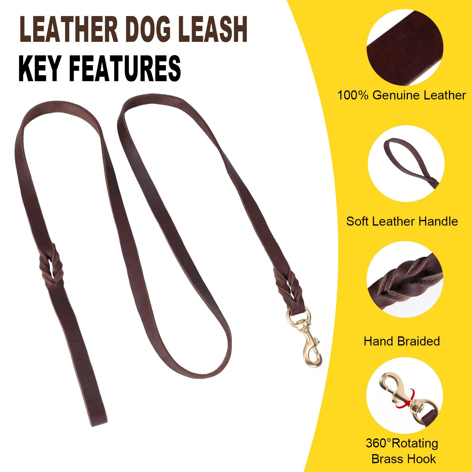 LWBMG soft leather handle on collar offers comfortable grip during long walks.