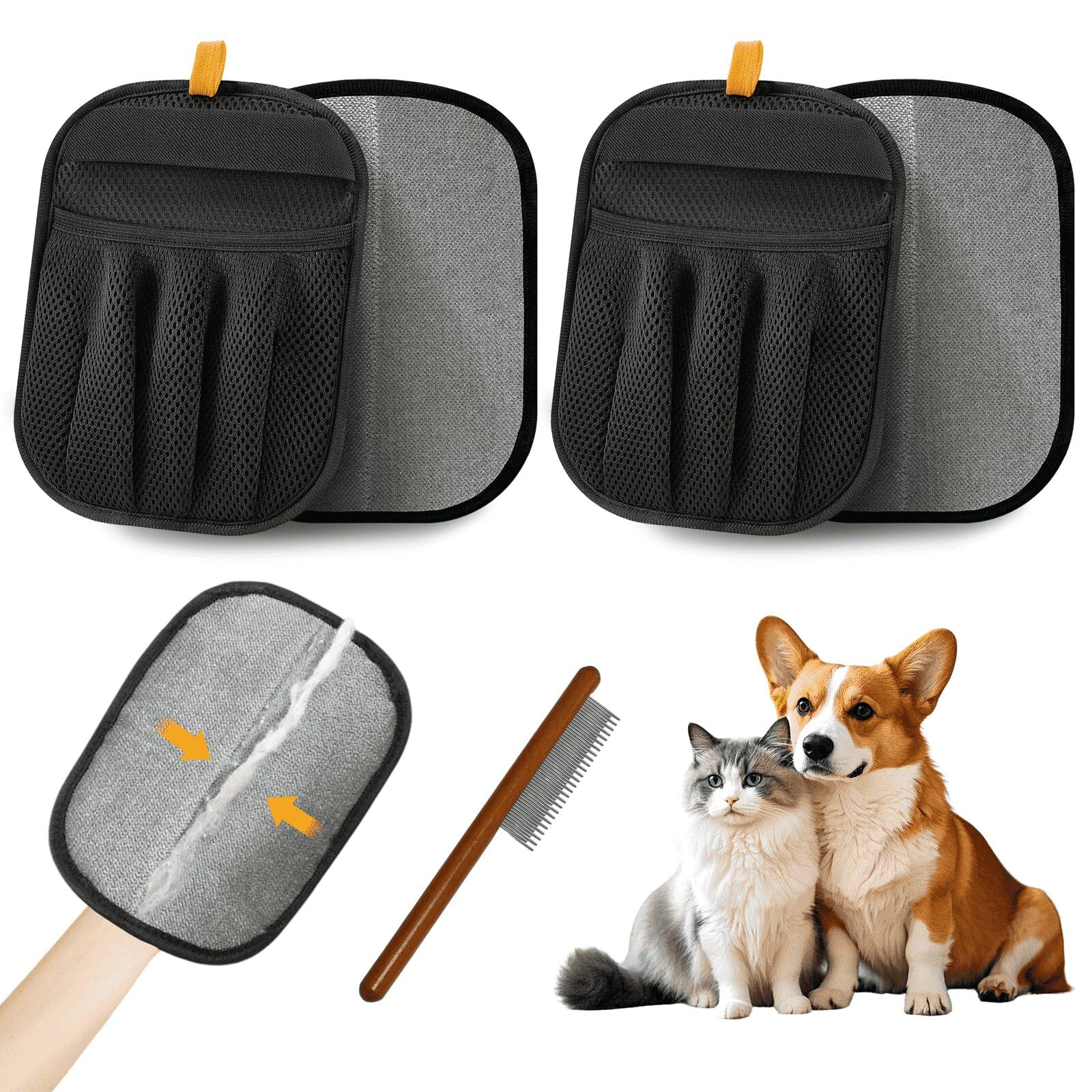 LWMUQUK Pet Hair Removal Glove front view cleans dogs and cats fur easily