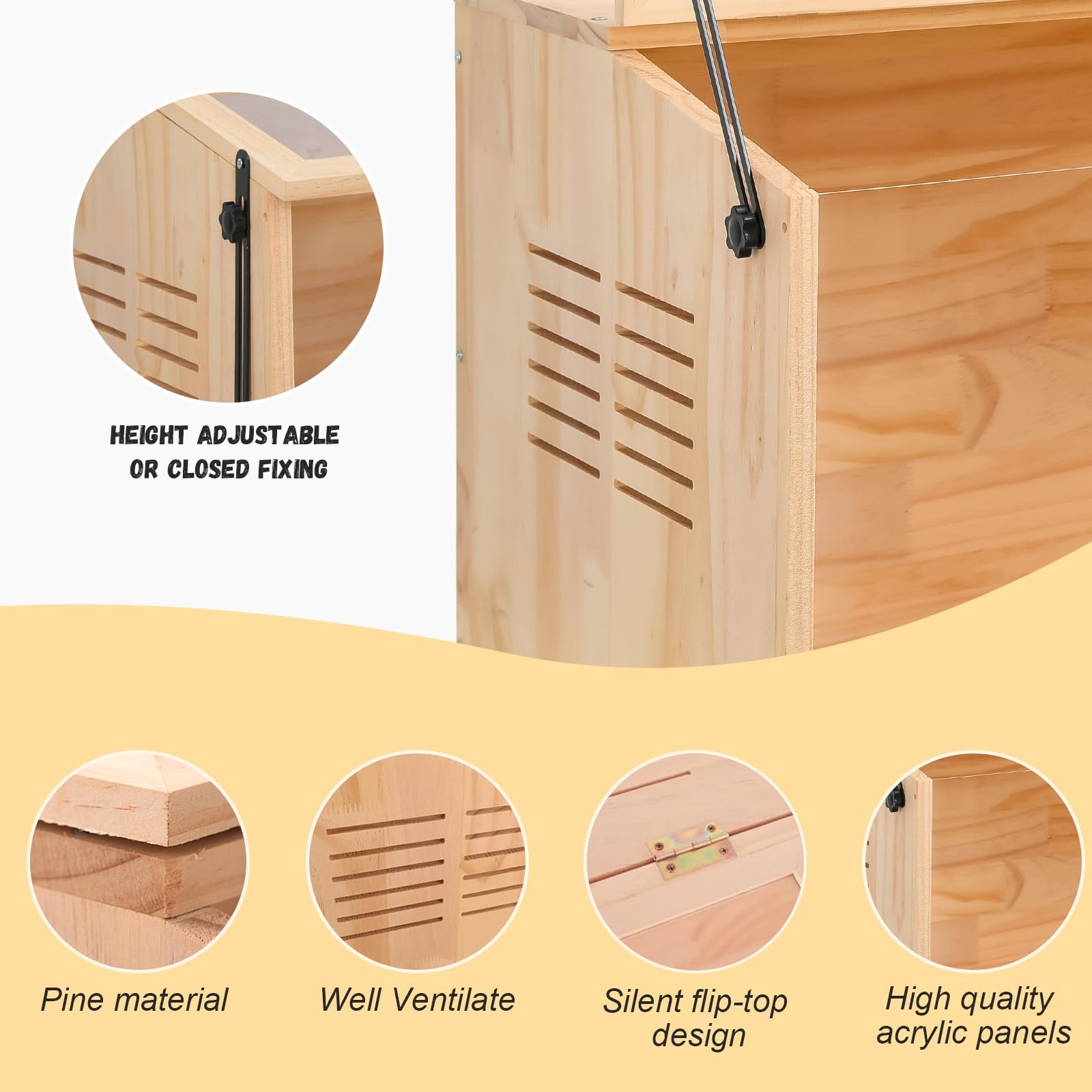 LWYMX wooden hamster cage acrylic-sides offer clear visibility for monitoring.