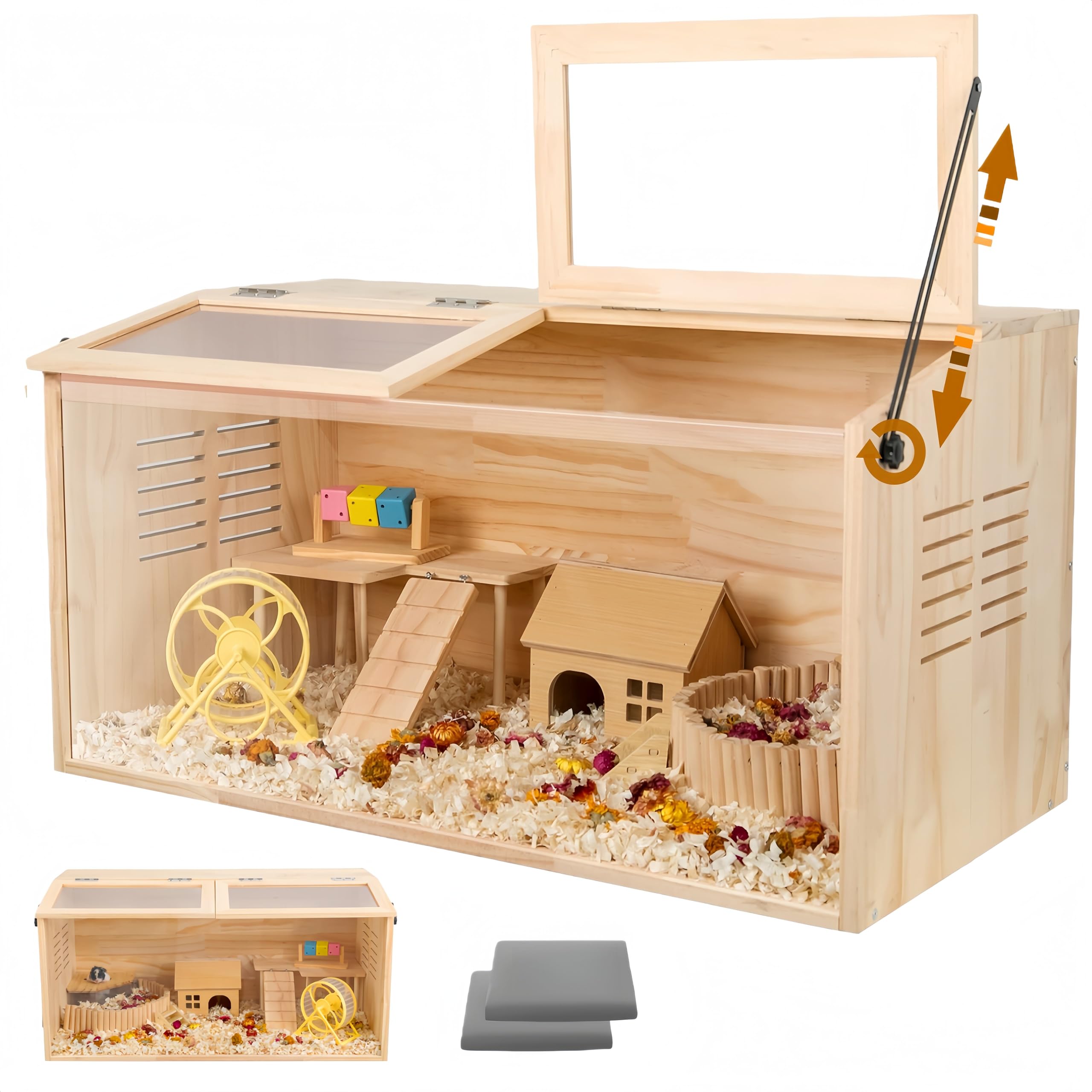 LWYMX wooden hamster cage front view shows sturdy, safe indoor housing.