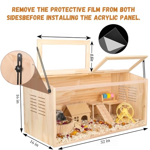 LWYMX wooden hamster cage top-open view enables quick access for feeding.