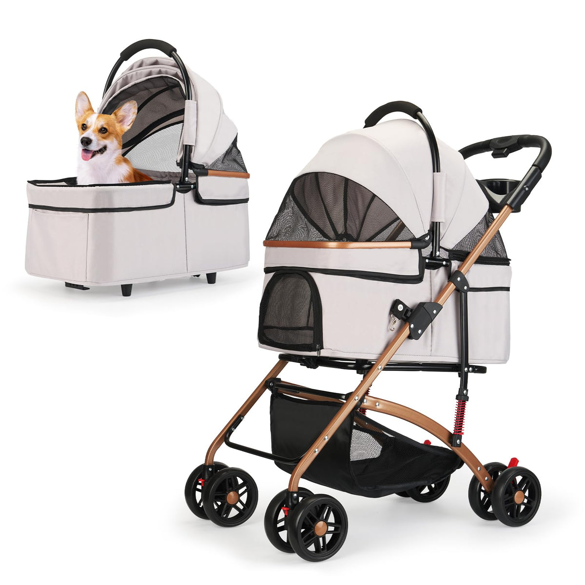 LXEVRA 3-in-1 stroller side view with all-terrain mobility for pets up to 50 lbs.
