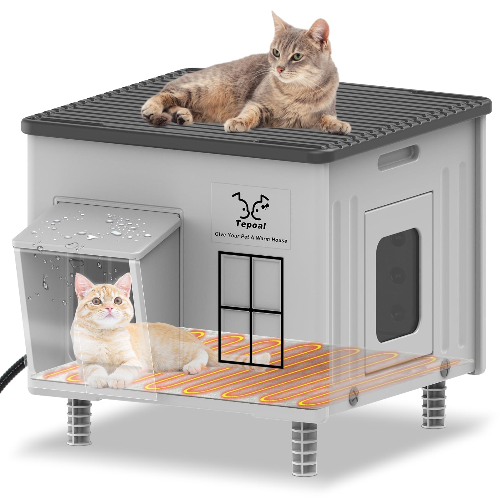 Lxheir Tepoal outdoor cat house front view highlights a weatherproof shelter for harsh winters