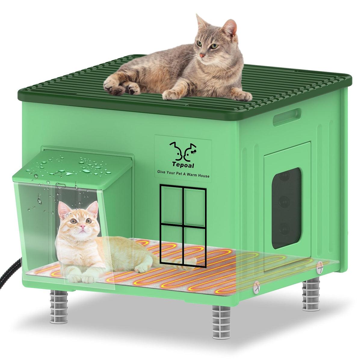 Lxheir Tepoal outdoor cat house winter view provides warmth for outdoor cats in cold weather.