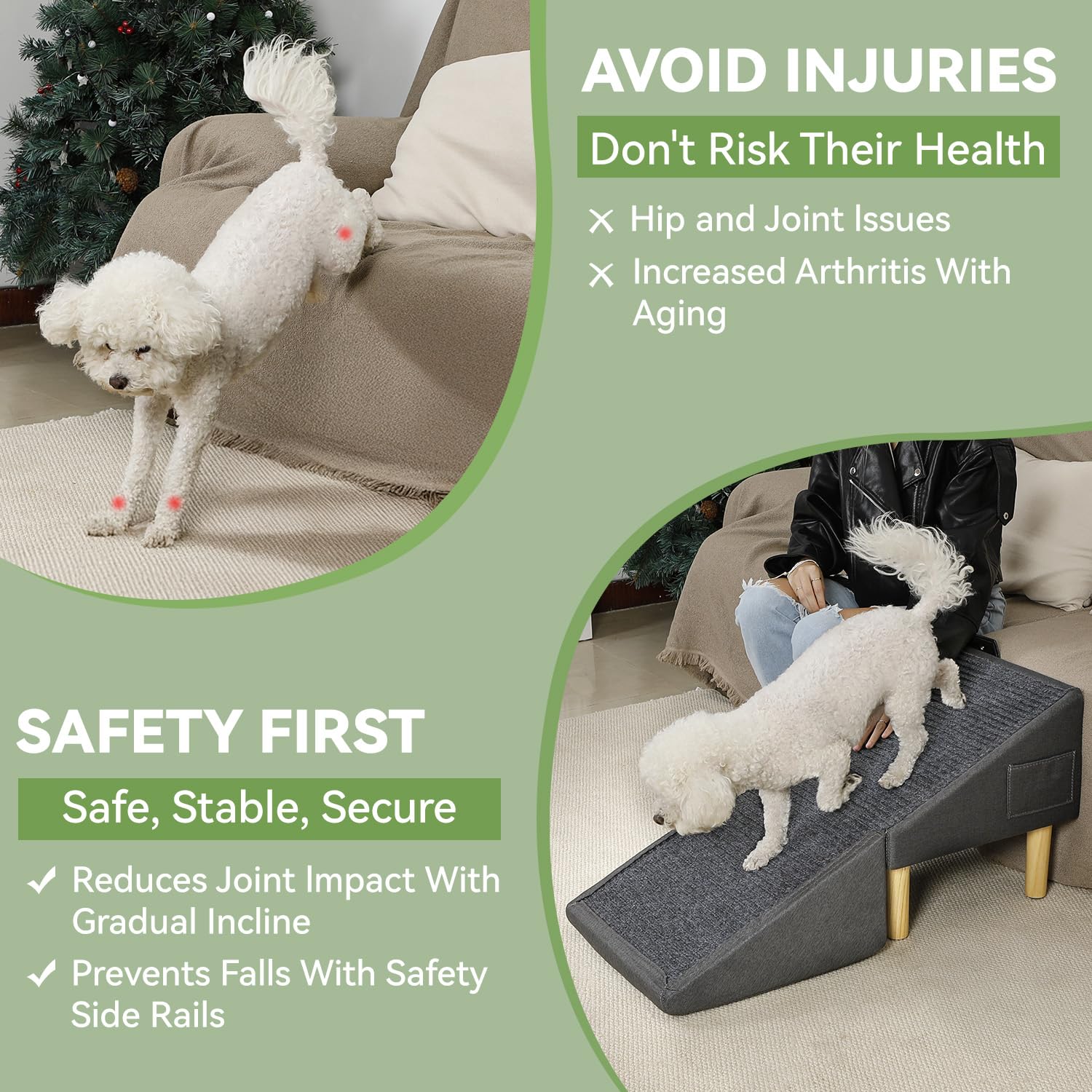 LY YJPDZSW dog ramp wood frame close-up grey emphasizes anti-slip surface for safe steps.