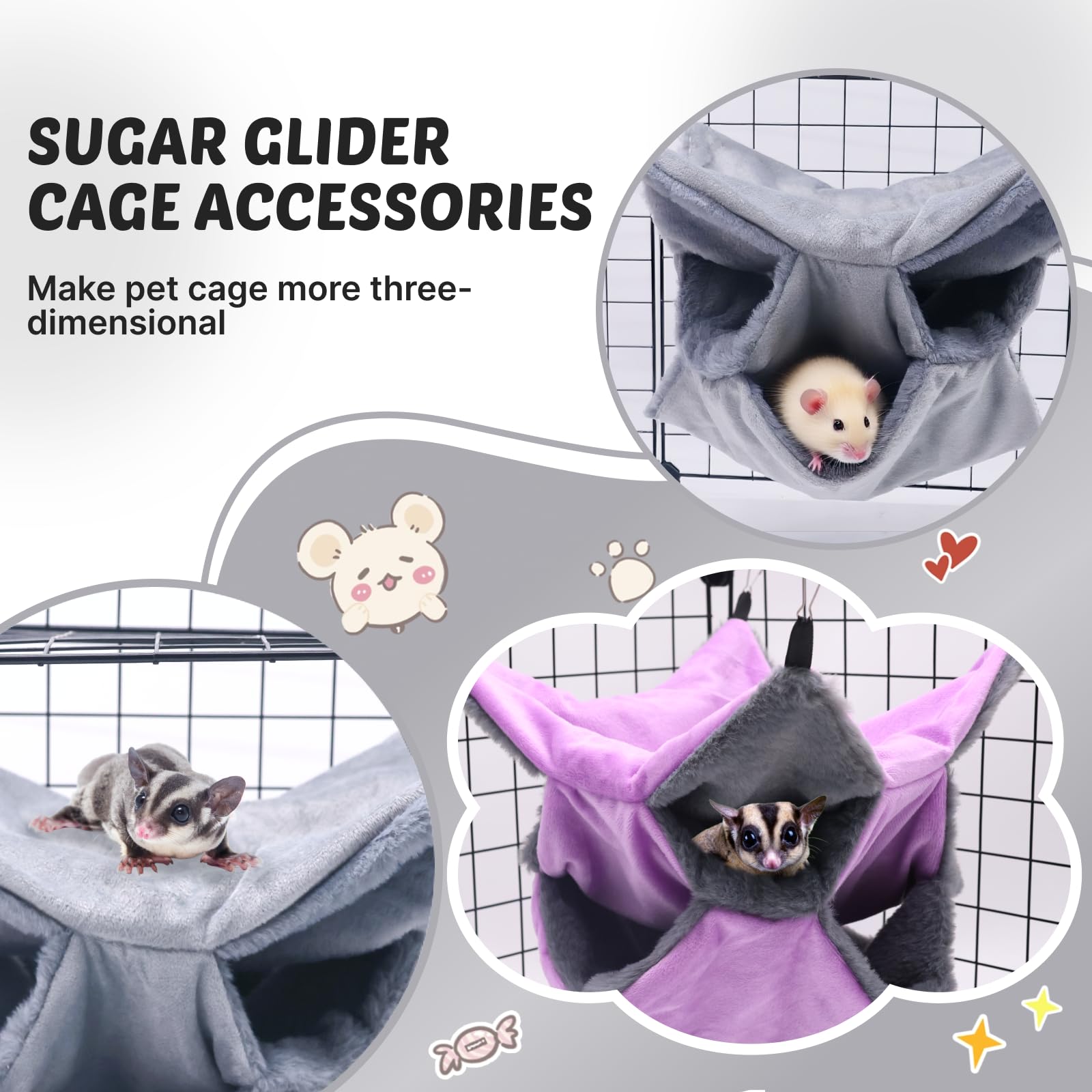 LYART sugar glider pouch hammock bed fits 11.8x11.8 inch cages for tiny animals.