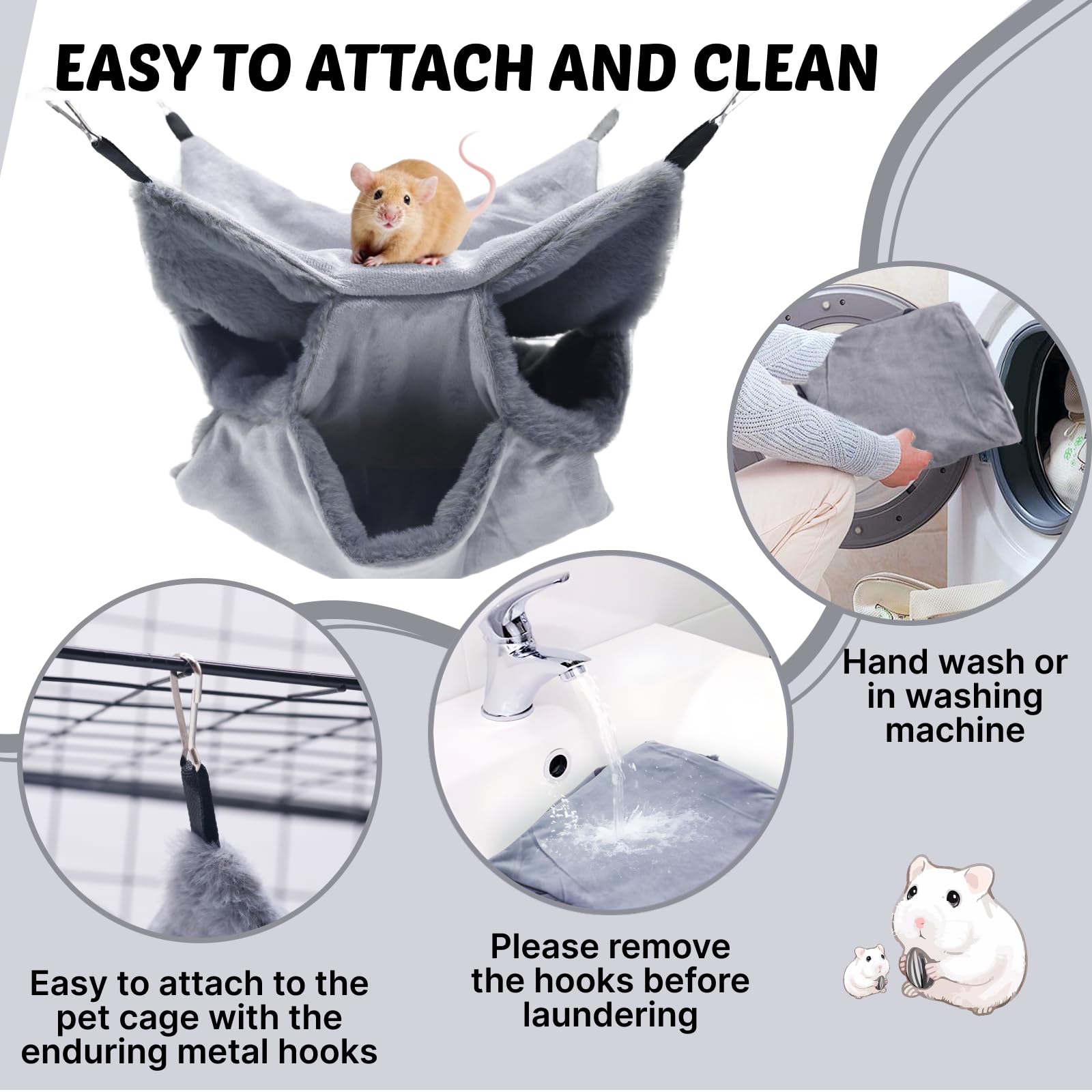 LYART sugar glider pouch hammock bed easy-attach hooks for quick, secure setup.
