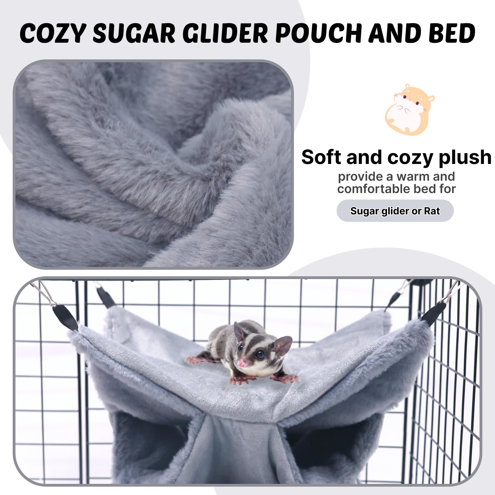 LYART sugar glider pouch hammock bed triple-layer design adds more resting options.