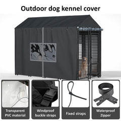 LYBOSH Outdoor Kennel Cover rolled-up side for easy pet interaction.
